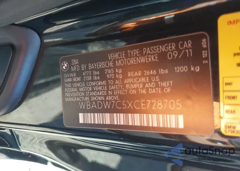 2012 BMW 328I z USA, uszkodzony, nr VIN WBADW7C5XCE728705